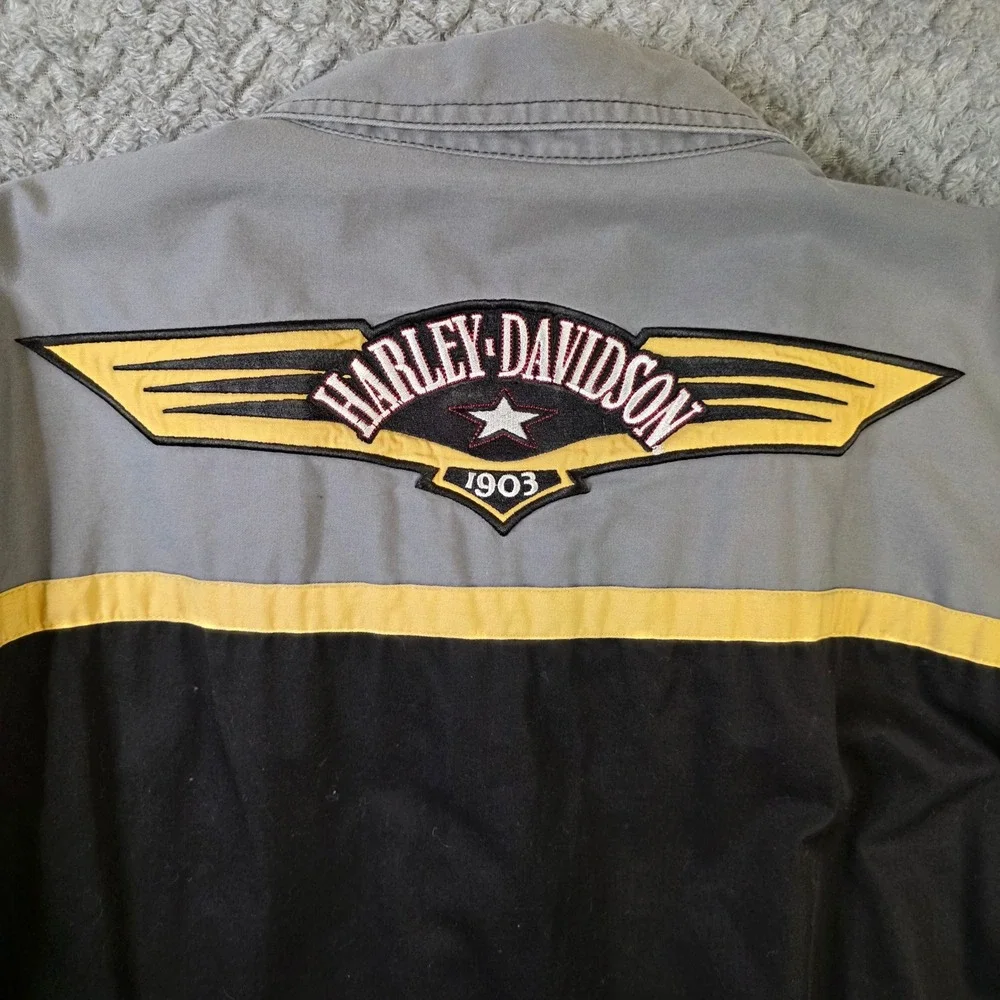 Harley Davidson Shirt 2XL Black Gray Button Up Shop Shirt Embroidered Logo Biker - Picture 9 of 9